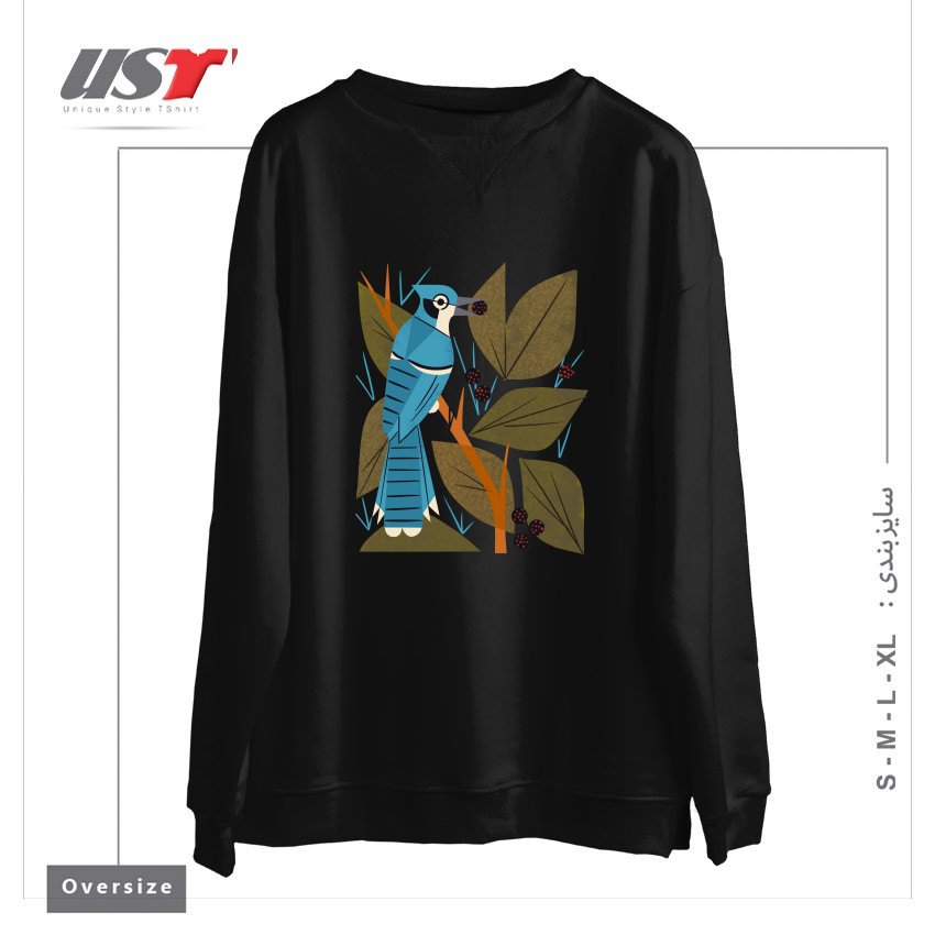 سوییشرت اورسایز طرح BLUE JAY AND BERRIES