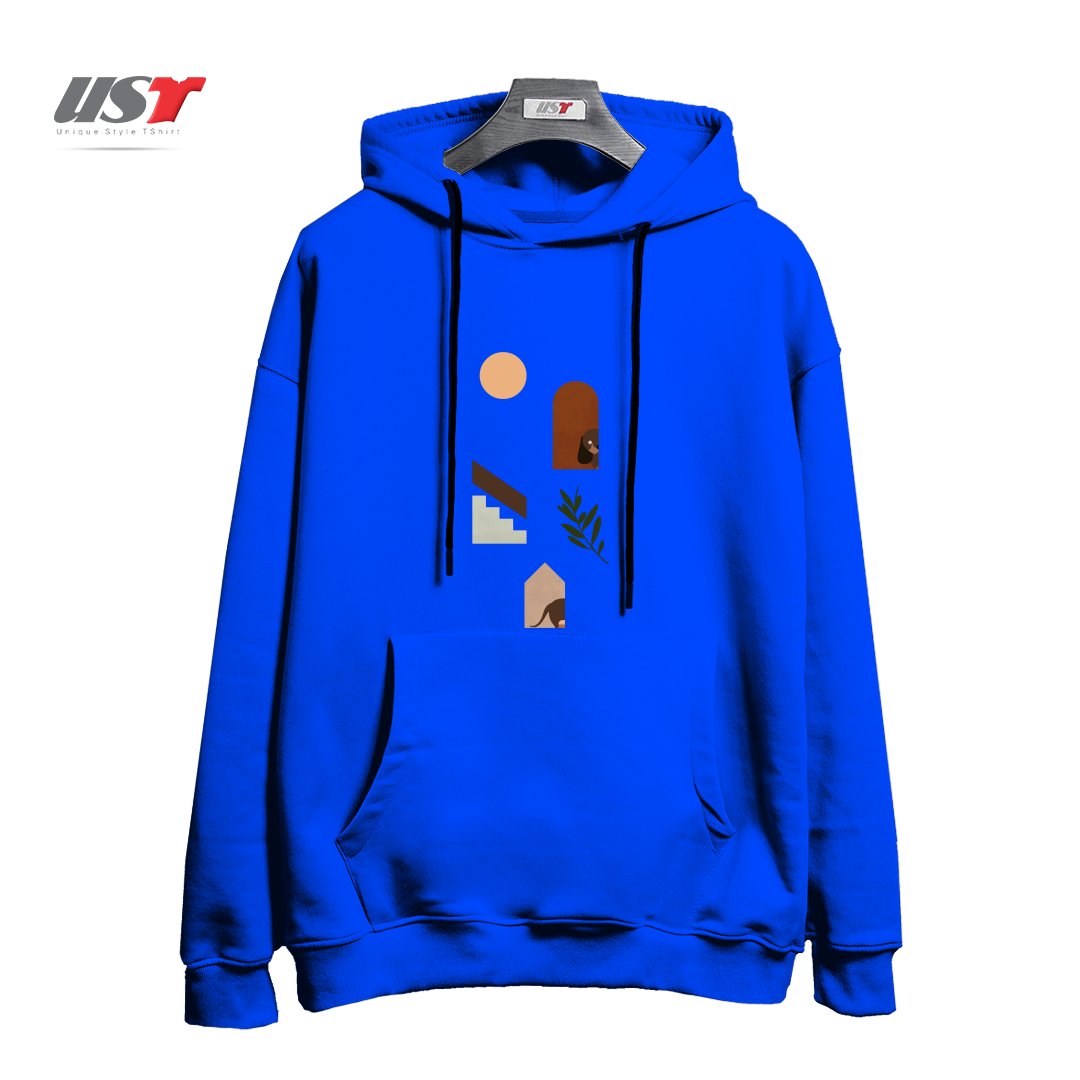 طرح HIDE AND SEEK DACHSHUND هودی اورسایزرنگ آبی شالی