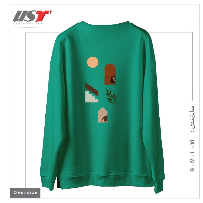 طرح HIDE AND SEEK DACHSHUND سوییشرت اورسایزرنگ سبز سدری
