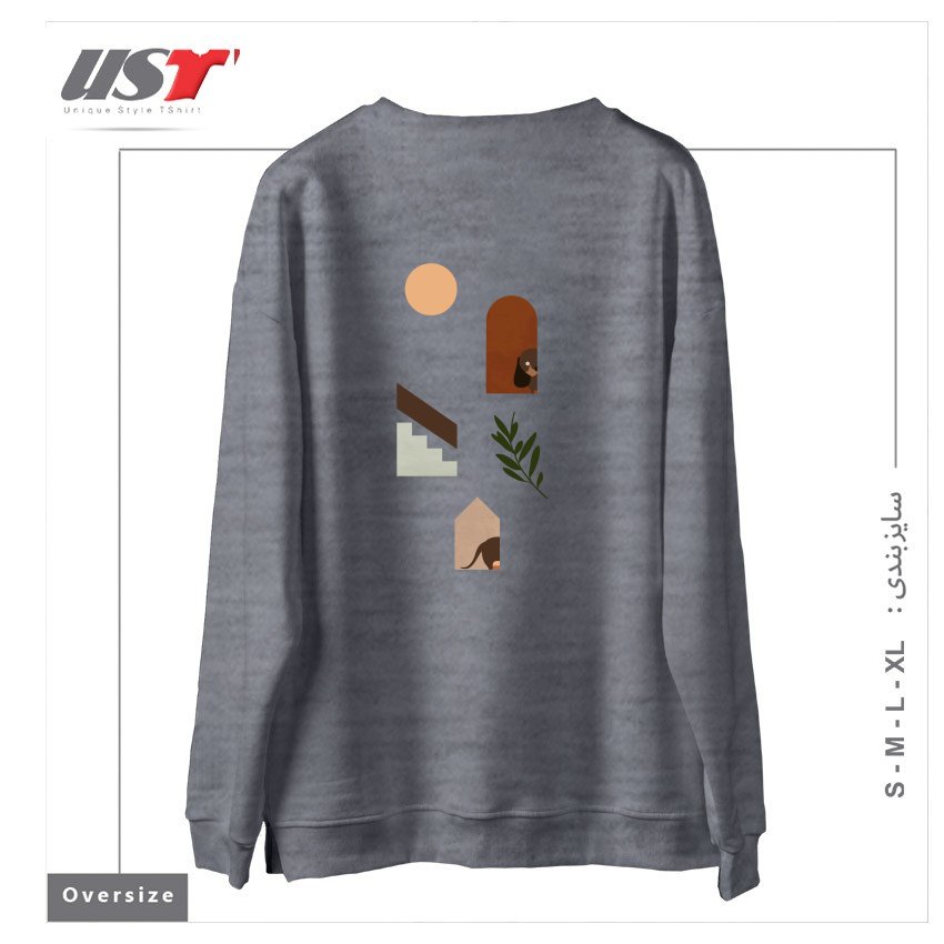 طرح HIDE AND SEEK DACHSHUND سوییشرت اورسایزرنگ طوسی ملانژ