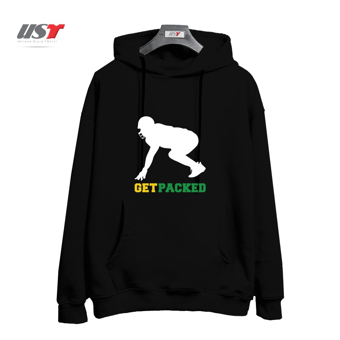 طرح GET PACKED هودی اورسایزرنگ مشکی