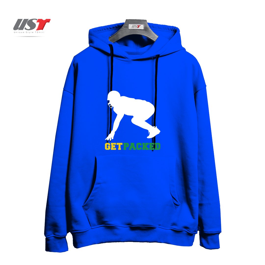 طرح GET PACKED هودی اورسایزرنگ آبی شالی