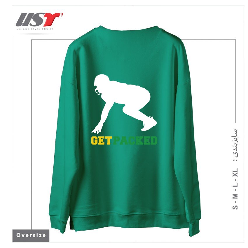 طرح GET PACKED سوییشرت اورسایزرنگ سبز سدری