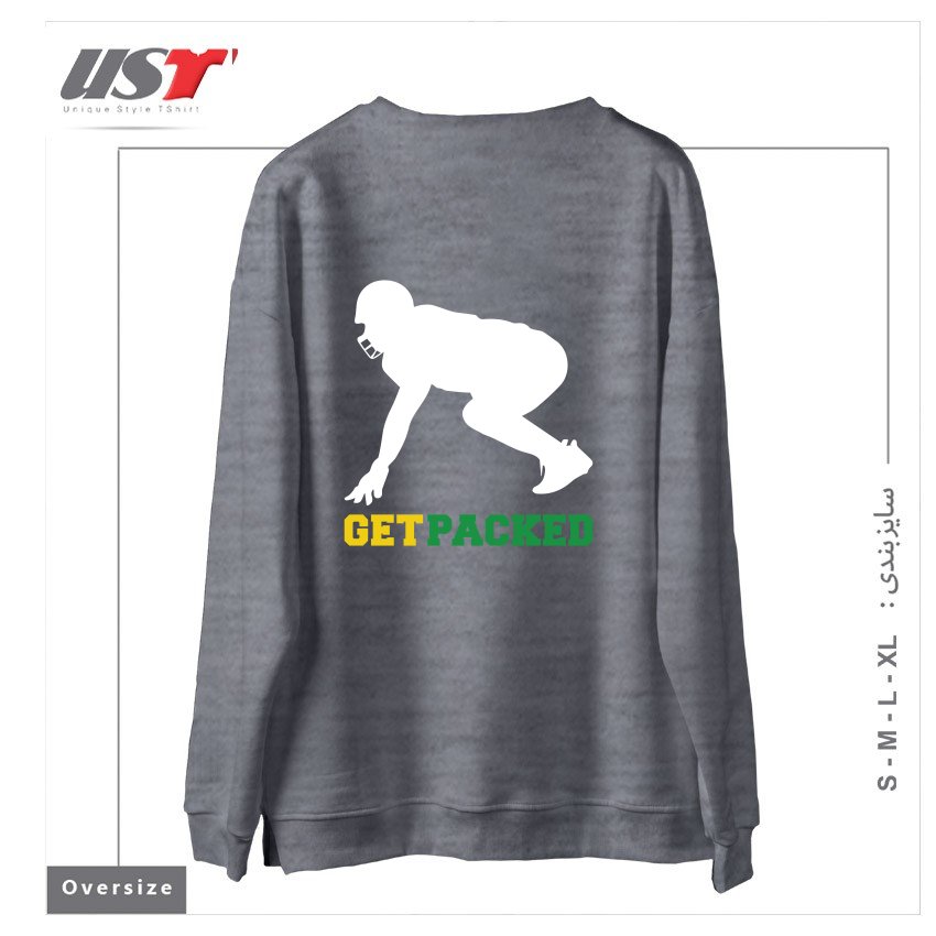 طرح GET PACKED سوییشرت اورسایزرنگ طوسی ملانژ