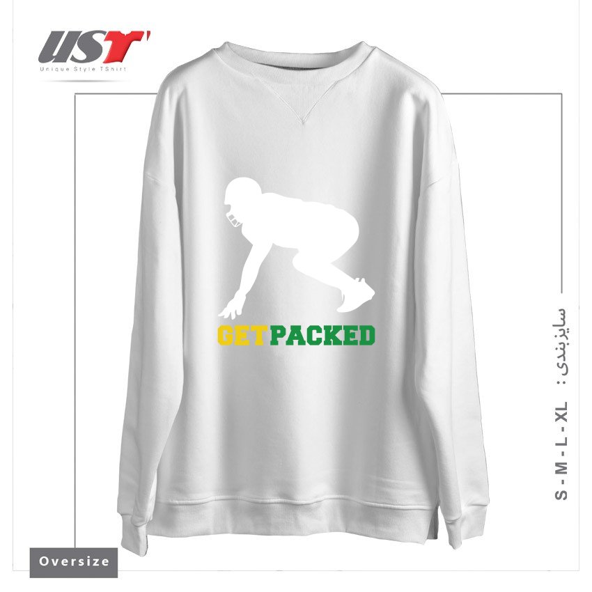 طرح GET PACKED سوییشرت اورسایزرنگ سفید