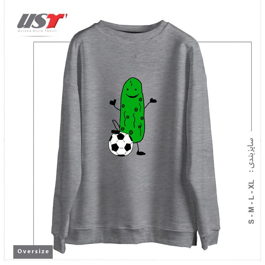 طرح FUNNY DILL PICKLE PLAYING SOCCER SPORTS CARTOON سوییشرت اورسایزرنگ طوسی ملانژ