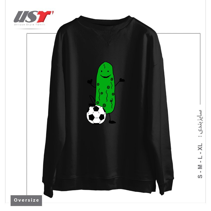 طرح FUNNY DILL PICKLE PLAYING SOCCER SPORTS CARTOON سوییشرت اورسایزرنگ مشکی