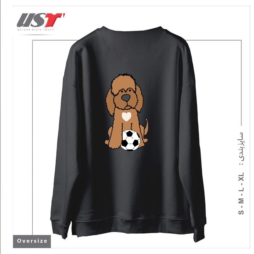 طرح FUNNY CHOCOLATE LABRADOODLE DOG PLAYING SOCCER سوییشرت اورسایزرنگ دودی