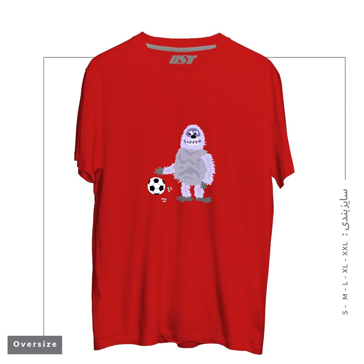 طرح FUNNY ABOMINABLE SNOWMAN PLAYING SOCCER تیشرت اورسایزرنگ قرمز