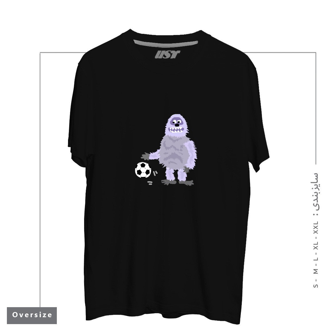 طرح FUNNY ABOMINABLE SNOWMAN PLAYING SOCCER تیشرت اورسایزرنگ مشکی