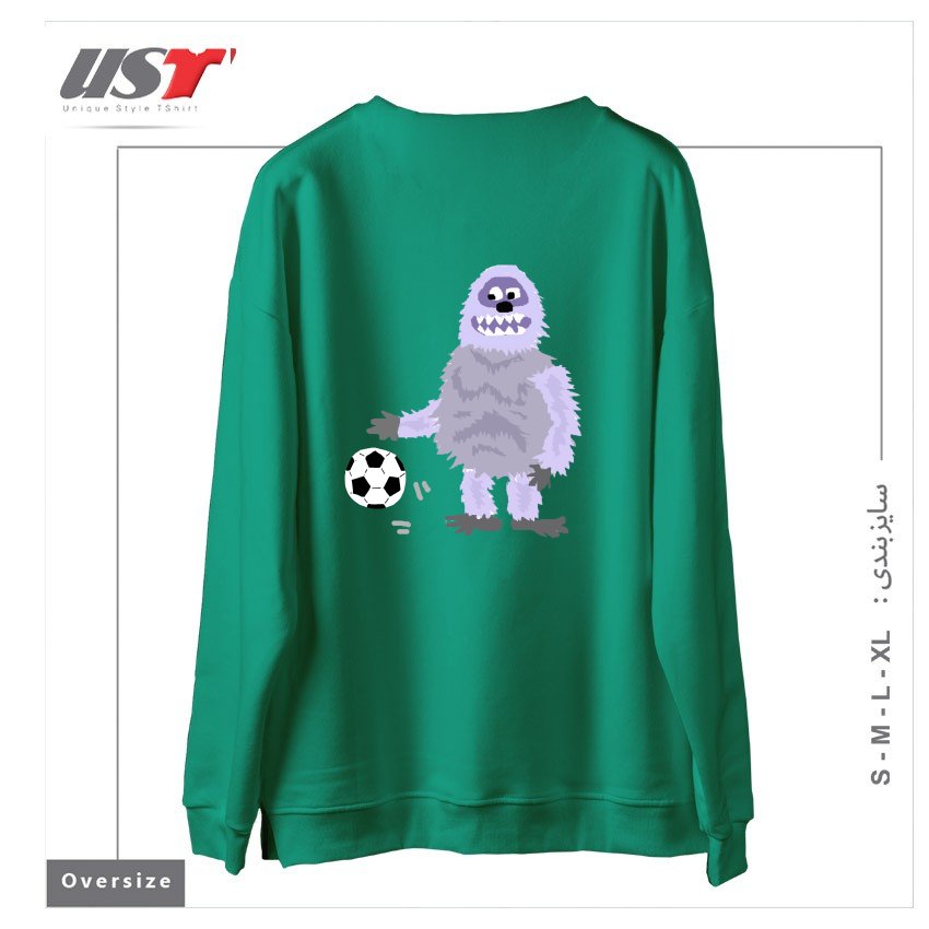 طرح FUNNY ABOMINABLE SNOWMAN PLAYING SOCCER سوییشرت اورسایزرنگ سبز سدری