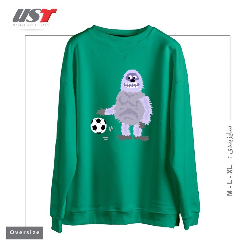 طرح FUNNY ABOMINABLE SNOWMAN PLAYING SOCCER سوییشرت اورسایزرنگ سبز سدری