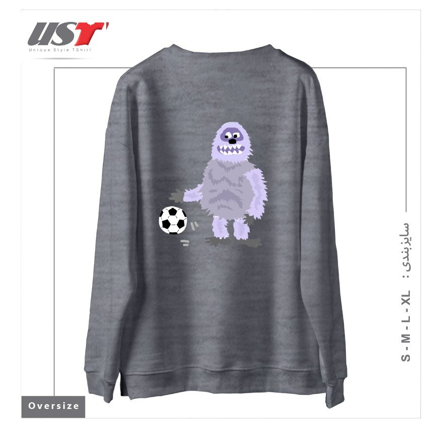 طرح FUNNY ABOMINABLE SNOWMAN PLAYING SOCCER سوییشرت اورسایزرنگ طوسی ملانژ