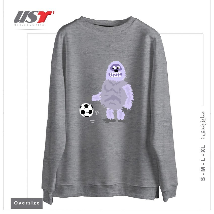 طرح FUNNY ABOMINABLE SNOWMAN PLAYING SOCCER سوییشرت اورسایزرنگ طوسی ملانژ
