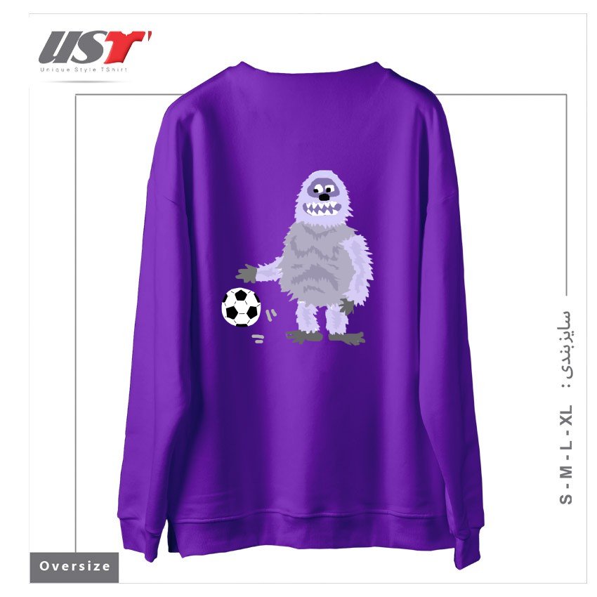 طرح FUNNY ABOMINABLE SNOWMAN PLAYING SOCCER سوییشرت اورسایزرنگ بنفش