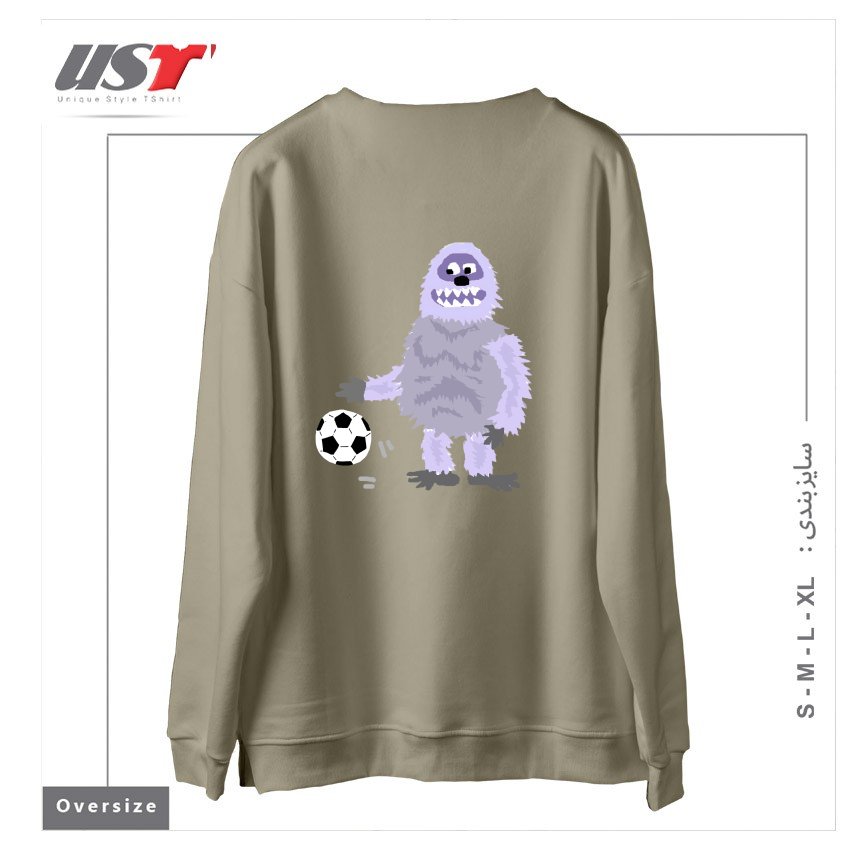 طرح FUNNY ABOMINABLE SNOWMAN PLAYING SOCCER سوییشرت اورسایزرنگ نخودی