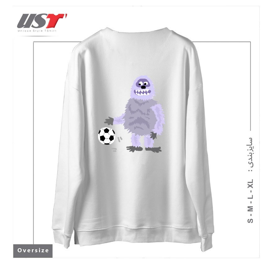 طرح FUNNY ABOMINABLE SNOWMAN PLAYING SOCCER سوییشرت اورسایزرنگ سفید