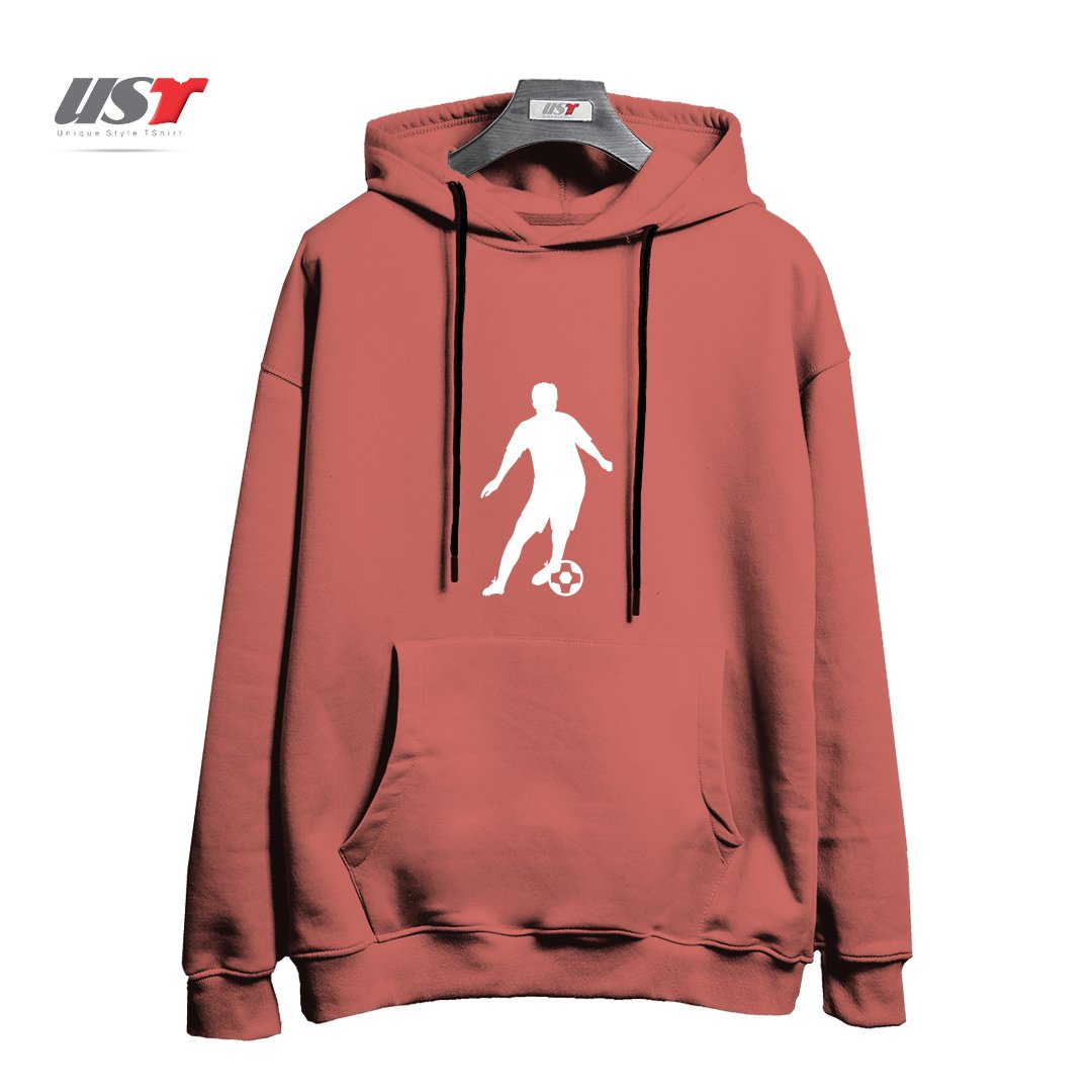 طرح FOOTBALL SOCCER SPORT PLAYER هودی اورسایزرنگ آجری