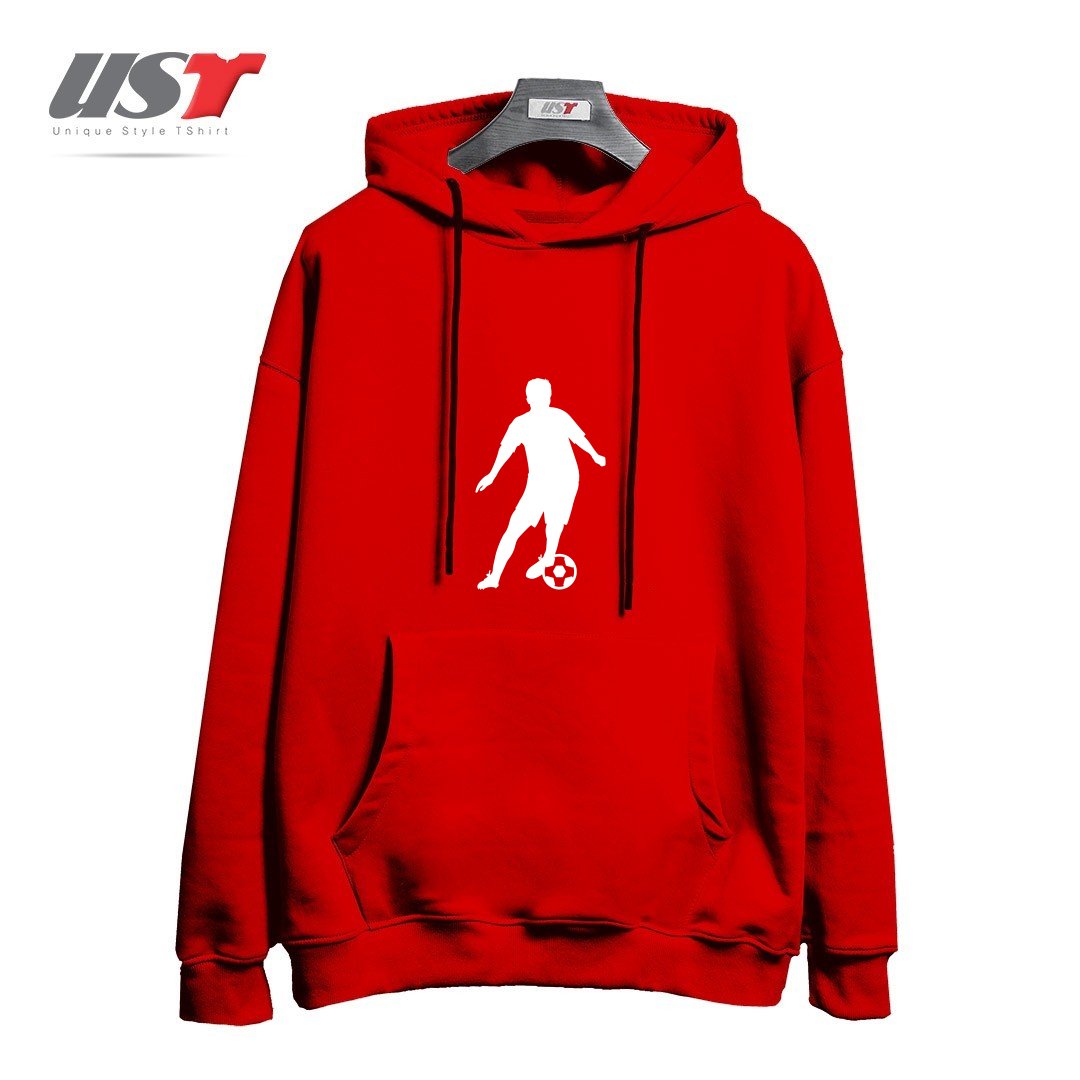 طرح FOOTBALL SOCCER SPORT PLAYER هودی اورسایزرنگ قرمز