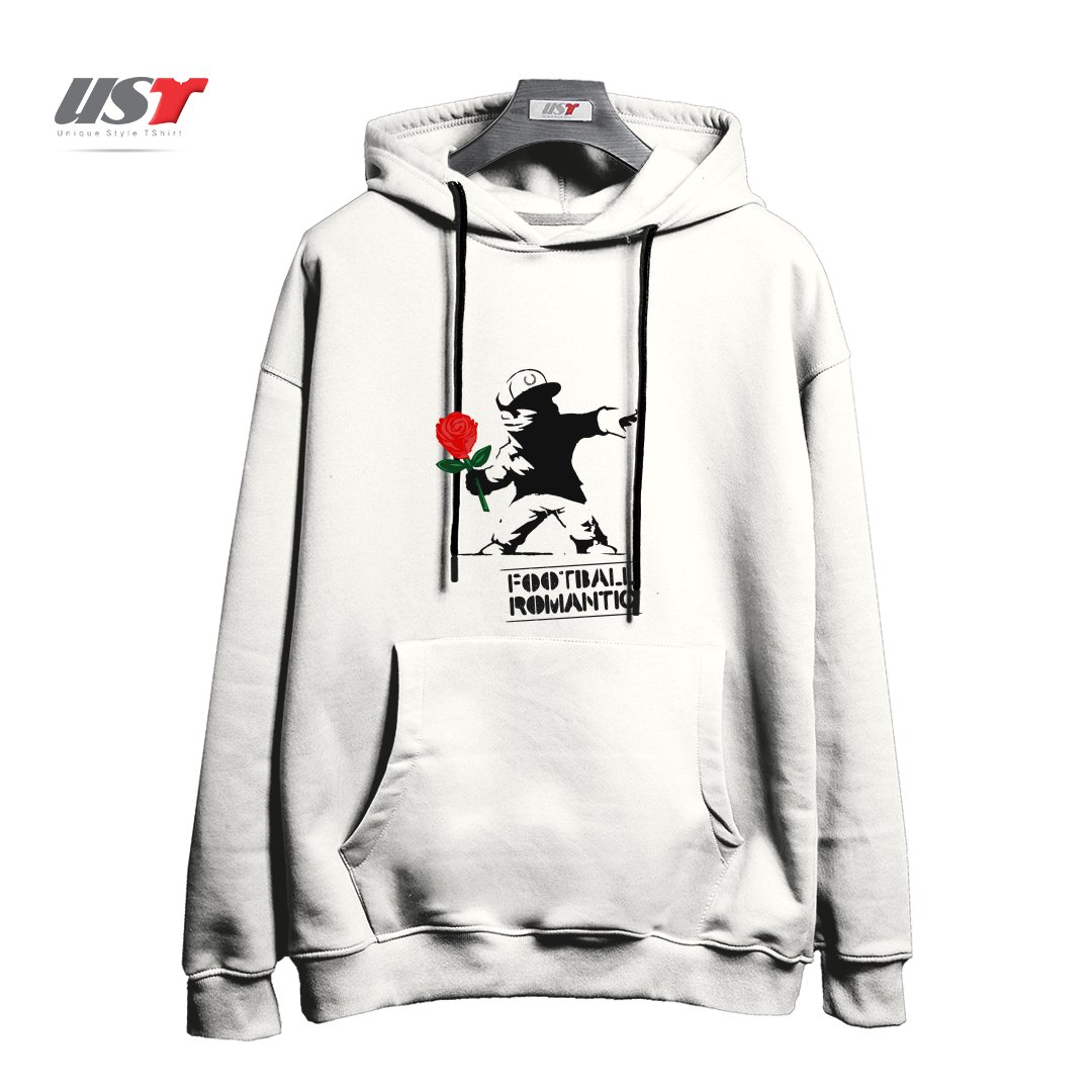 طرح FOOTBALL ROMANTIC هودی اورسایزرنگ سفید