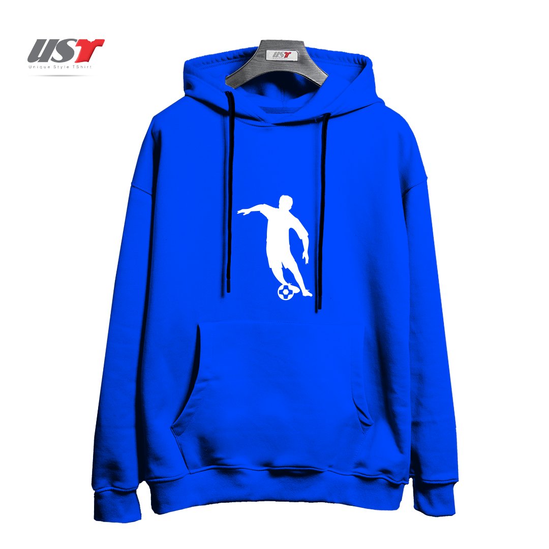 طرح FOOTBALL FAN PLAYER هودی اورسایزرنگ آبی شالی