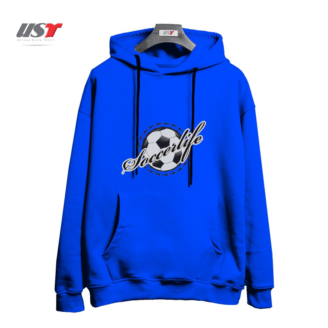 طرح FOOTBALL DESIGN هودی اورسایزرنگ آبی شالی