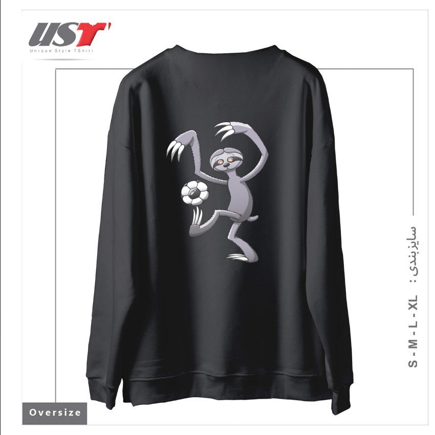 طرح COOL SLOTH MAKING A BIG EFFORT TO WAKE UP AND PLAY SOCCER سوییشرت اورسایزرنگ دودی