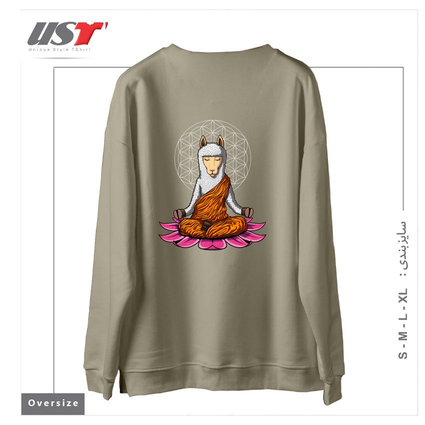 طرح LLAMA BUDDHA سوییشرت اورسایزرنگ نخودی