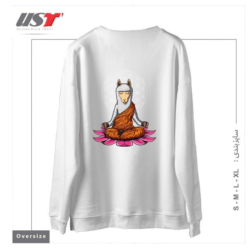 طرح LLAMA BUDDHA سوییشرت اورسایزرنگ سفید
