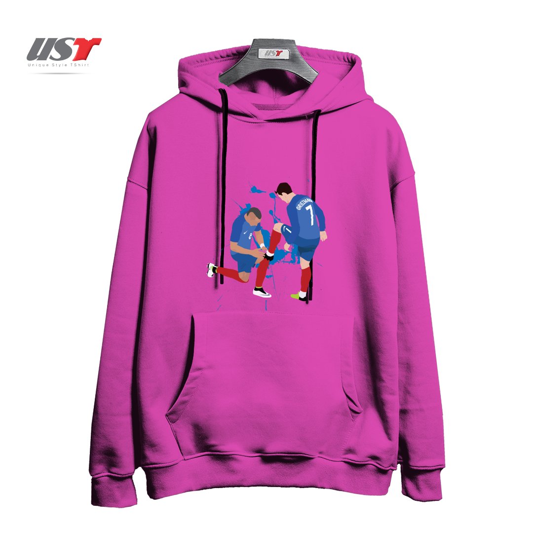 طرح ANTOINE GRIEZMANN & DMITRI PAYET هودی اورسایزرنگ صورتی