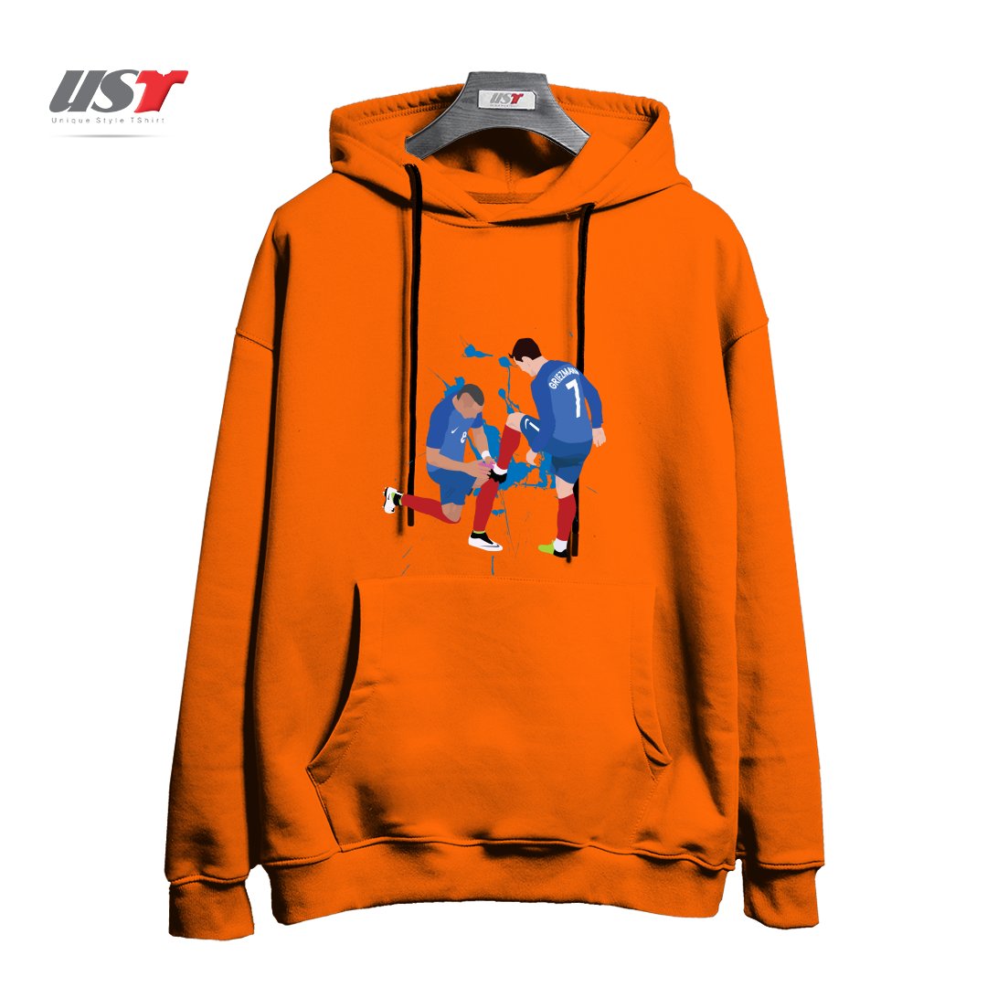 طرح ANTOINE GRIEZMANN & DMITRI PAYET هودی اورسایزرنگ نارنجی