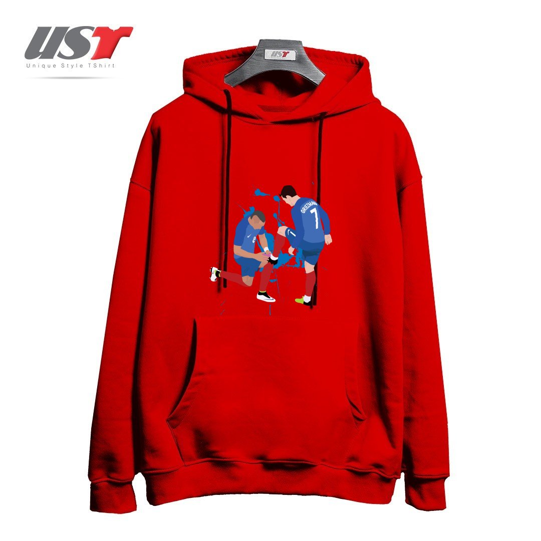 طرح ANTOINE GRIEZMANN & DMITRI PAYET هودی اورسایزرنگ قرمز