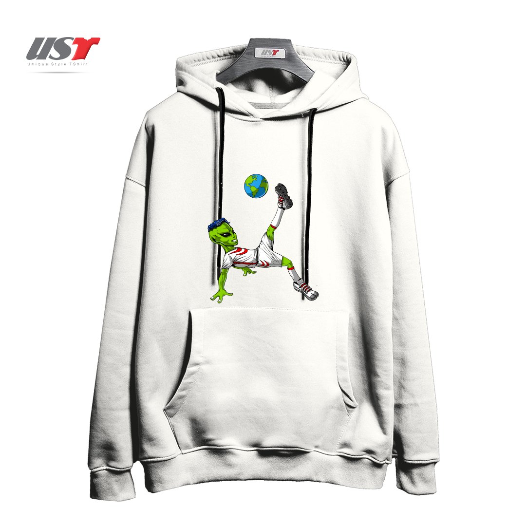 طرح ALIEN SOCCER هودی اورسایزرنگ سفید