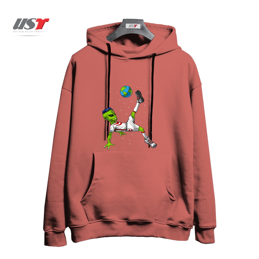 طرح ALIEN SOCCER هودی اورسایزرنگ آجری