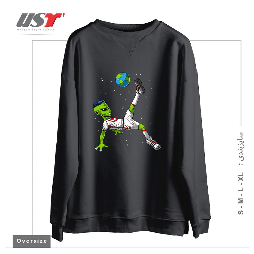 طرح ALIEN SOCCER سوییشرت اورسایزرنگ دودی