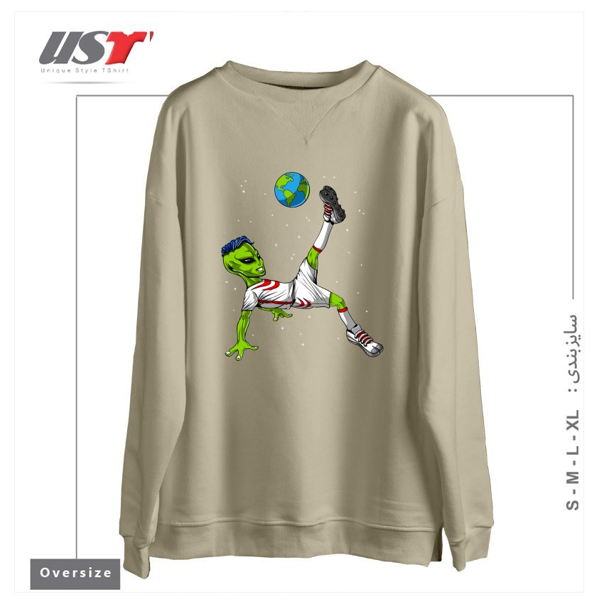 طرح ALIEN SOCCER سوییشرت اورسایزرنگ نخودی