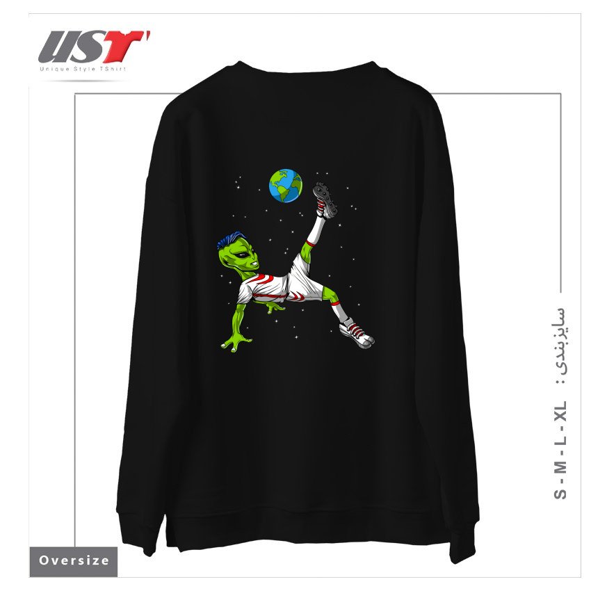 طرح ALIEN SOCCER سوییشرت اورسایزرنگ مشکی