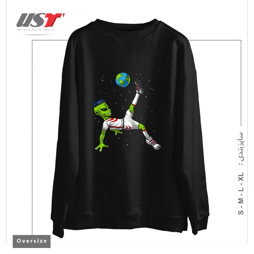 طرح ALIEN SOCCER سوییشرت اورسایزرنگ مشکی