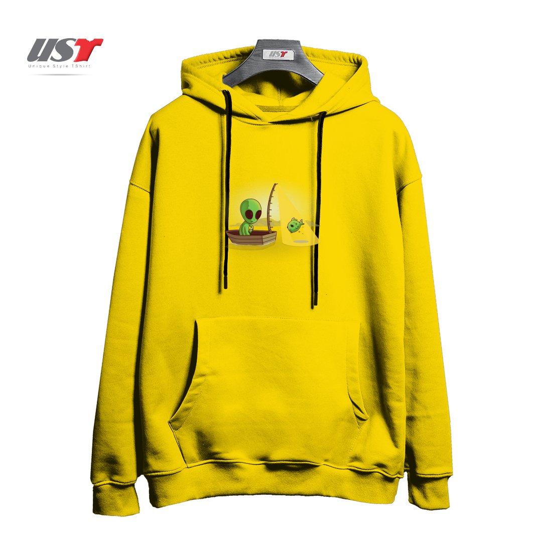 طرح ALIEN FISHING هودی اورسایزرنگ زرد