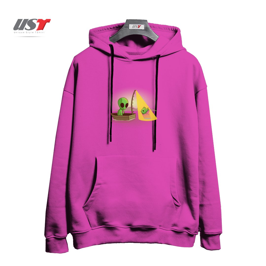 طرح ALIEN FISHING هودی اورسایزرنگ صورتی