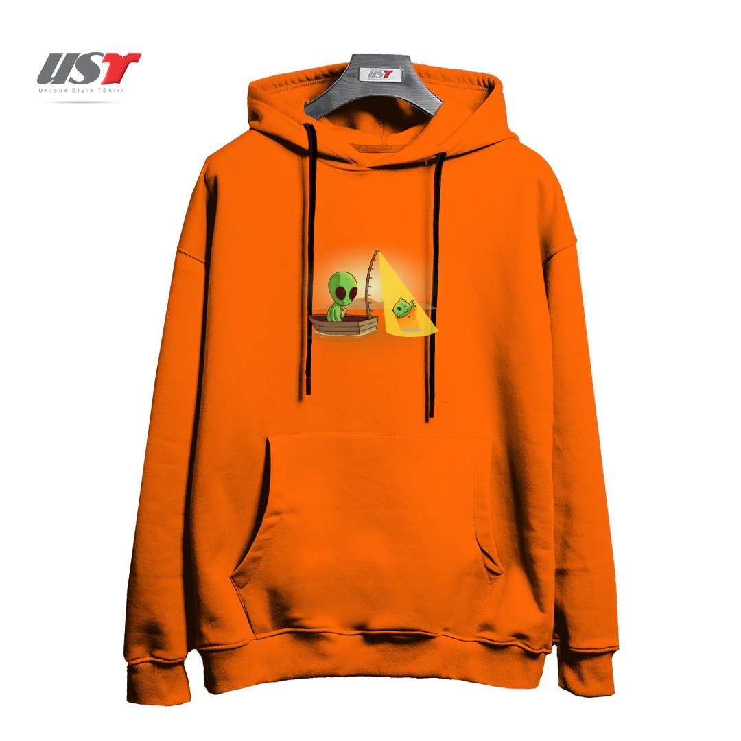 طرح ALIEN FISHING هودی اورسایزرنگ نارنجی