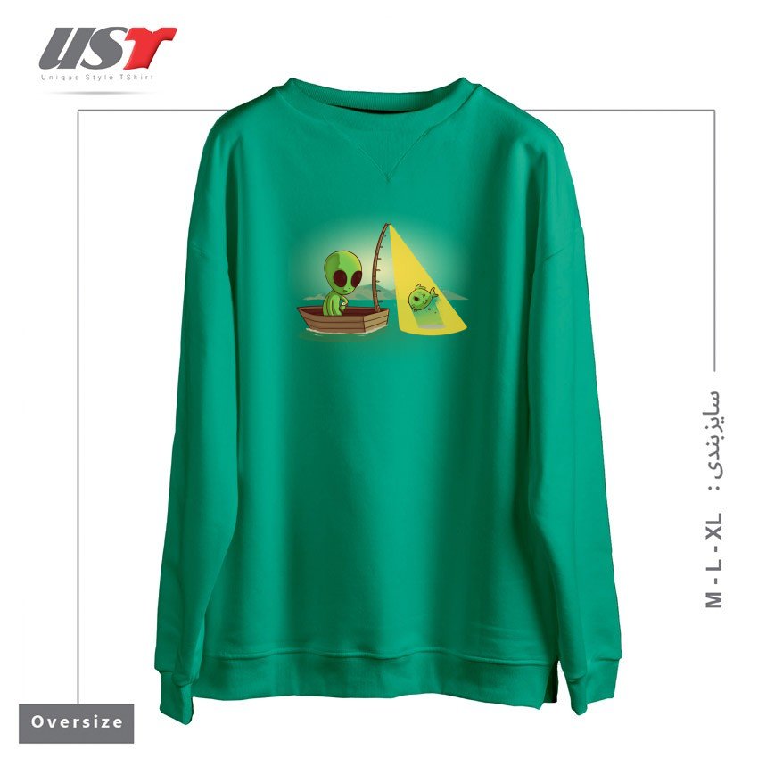طرح ALIEN FISHING سوییشرت اورسایزرنگ سبز سدری