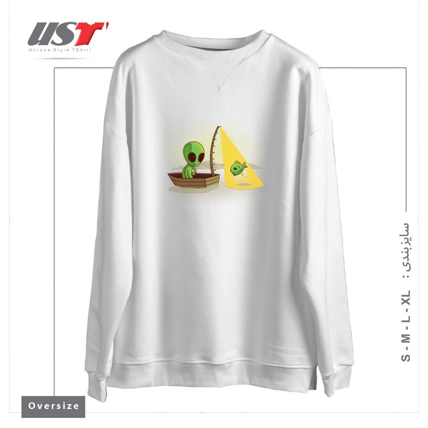 طرح ALIEN FISHING سوییشرت اورسایزرنگ سفید