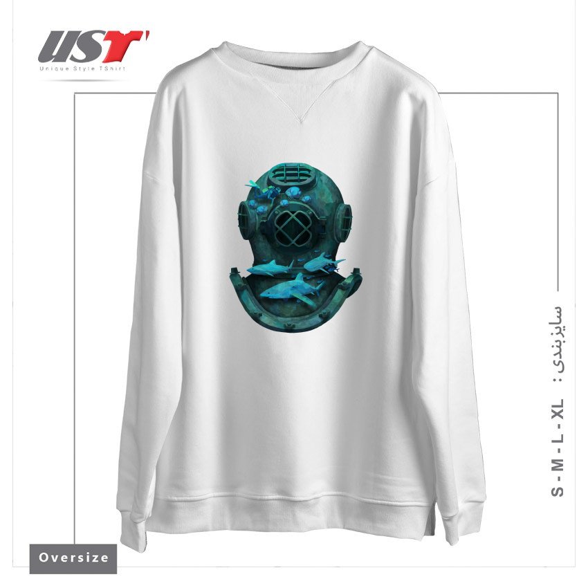 طرح DEEP DIVING سوییشرت اورسایزرنگ سفید