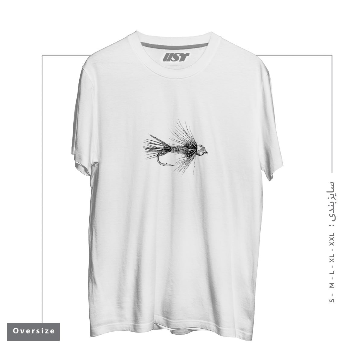 طرح FISH THE GLOBE تیشرت اورسایزرنگ سفید