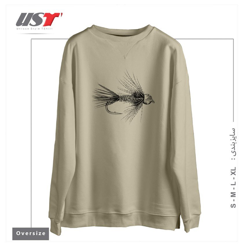 طرح FISH THE GLOBE سوییشرت اورسایزرنگ نخودی