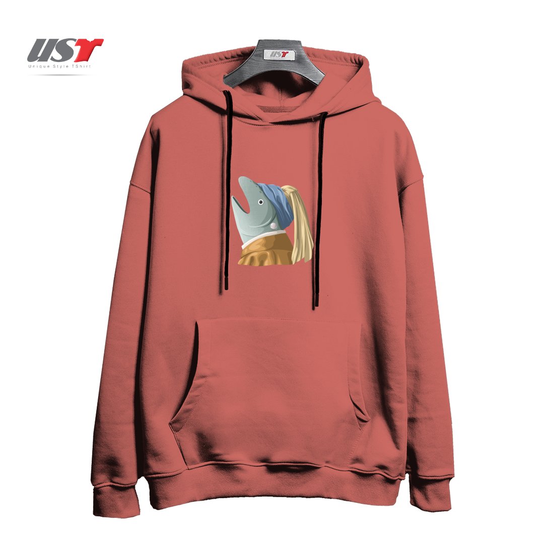 طرح FISH WITH PEARL EARRING5 هودی اورسایزرنگ آجری