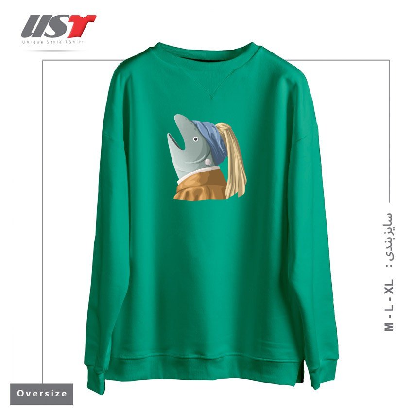 طرح FISH WITH PEARL EARRING5 سوییشرت اورسایزرنگ سبز سدری