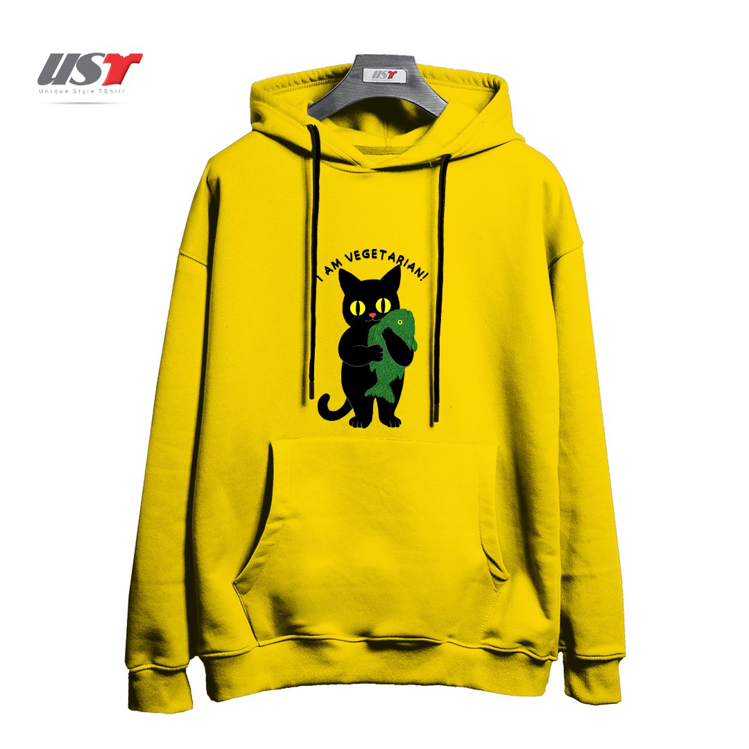 طرح VEGETARIAN هودی اورسایزرنگ زرد