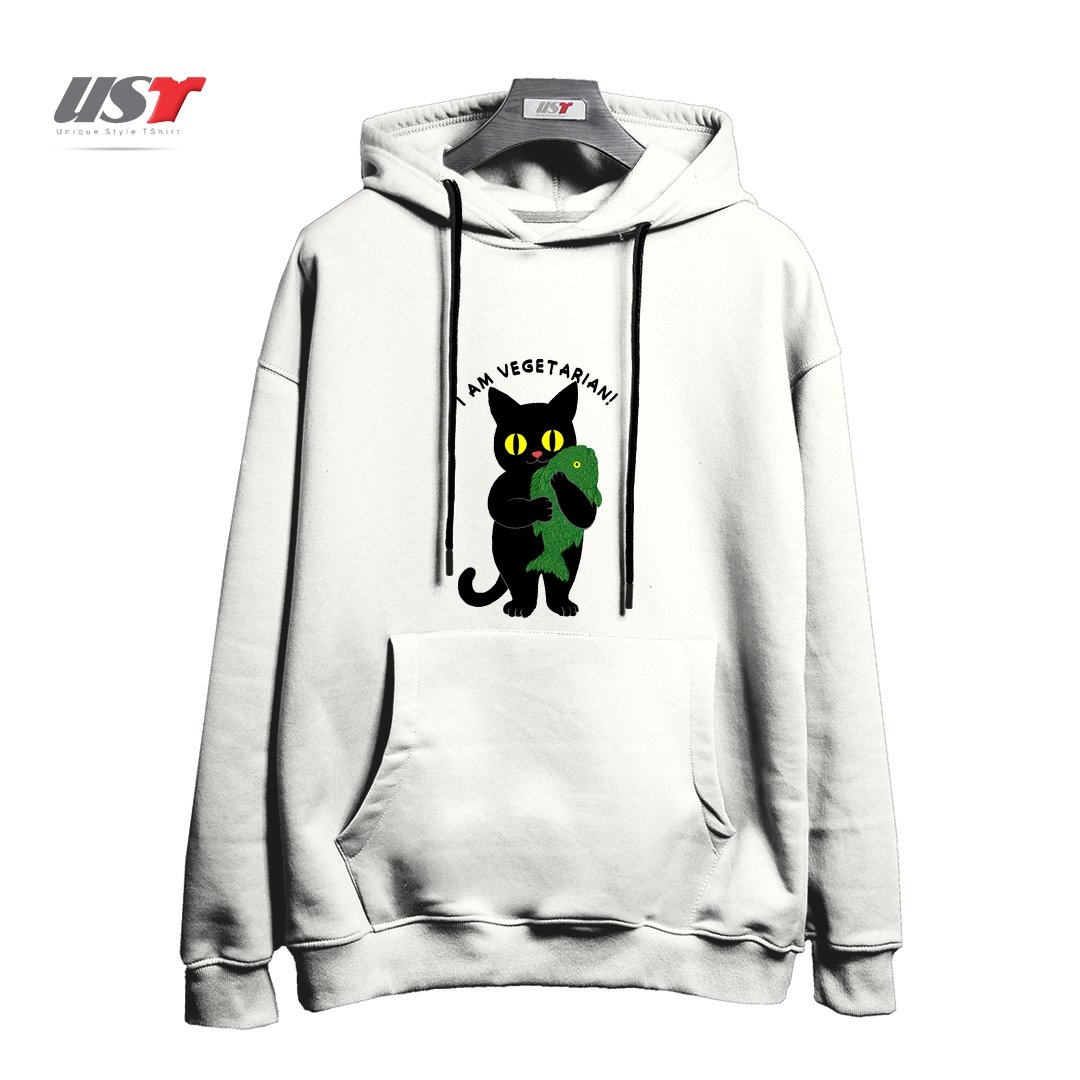 طرح VEGETARIAN هودی اورسایزرنگ سفید